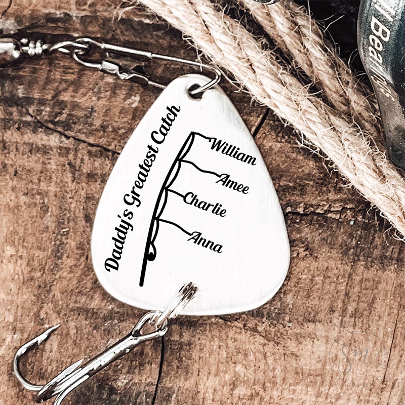 Personalized Fishing Lure Keychain Hooked On Daddy Greatest Catch Fishing Dad Gift for Him