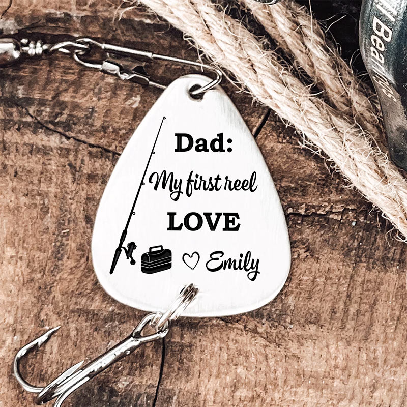 Personalized Fishing Lure Keychain Dad My First Reel Love Custom Fishing Hook Birthday Gift for Dad Fishing Lover Gift