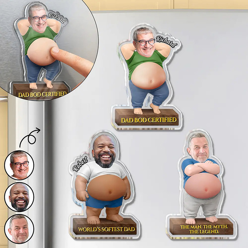 Personalized Photo Funny Certified Dad Bod With Belly Custom Squishy Acrylic Fridge Magnet Birthday Gift Fishing Lover Gift