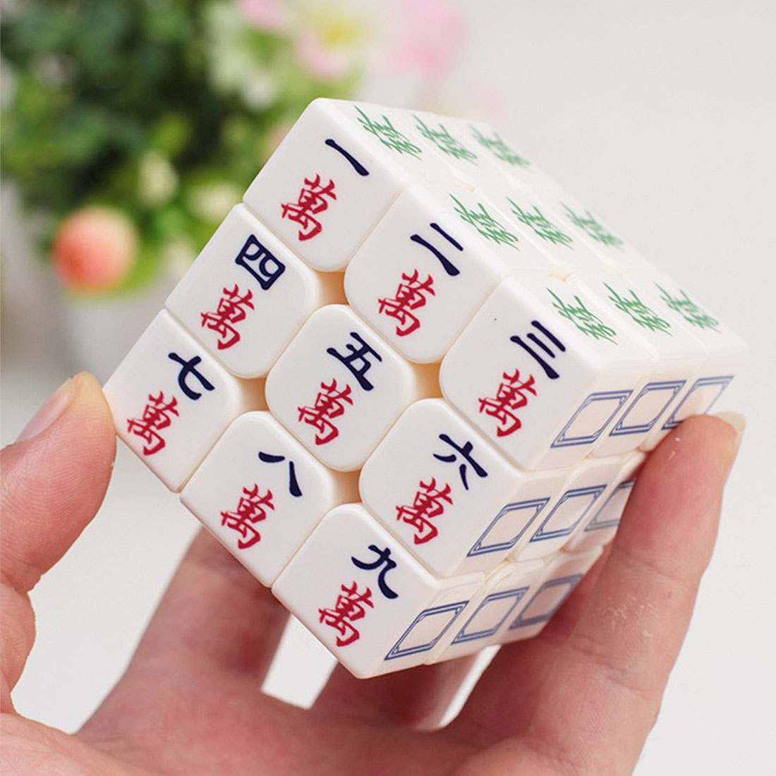 Mahjong Crystal Cube White Transparent Puzzle with Chinese Mahjong Tile Design Unique Fidget Toy & Collector Gift