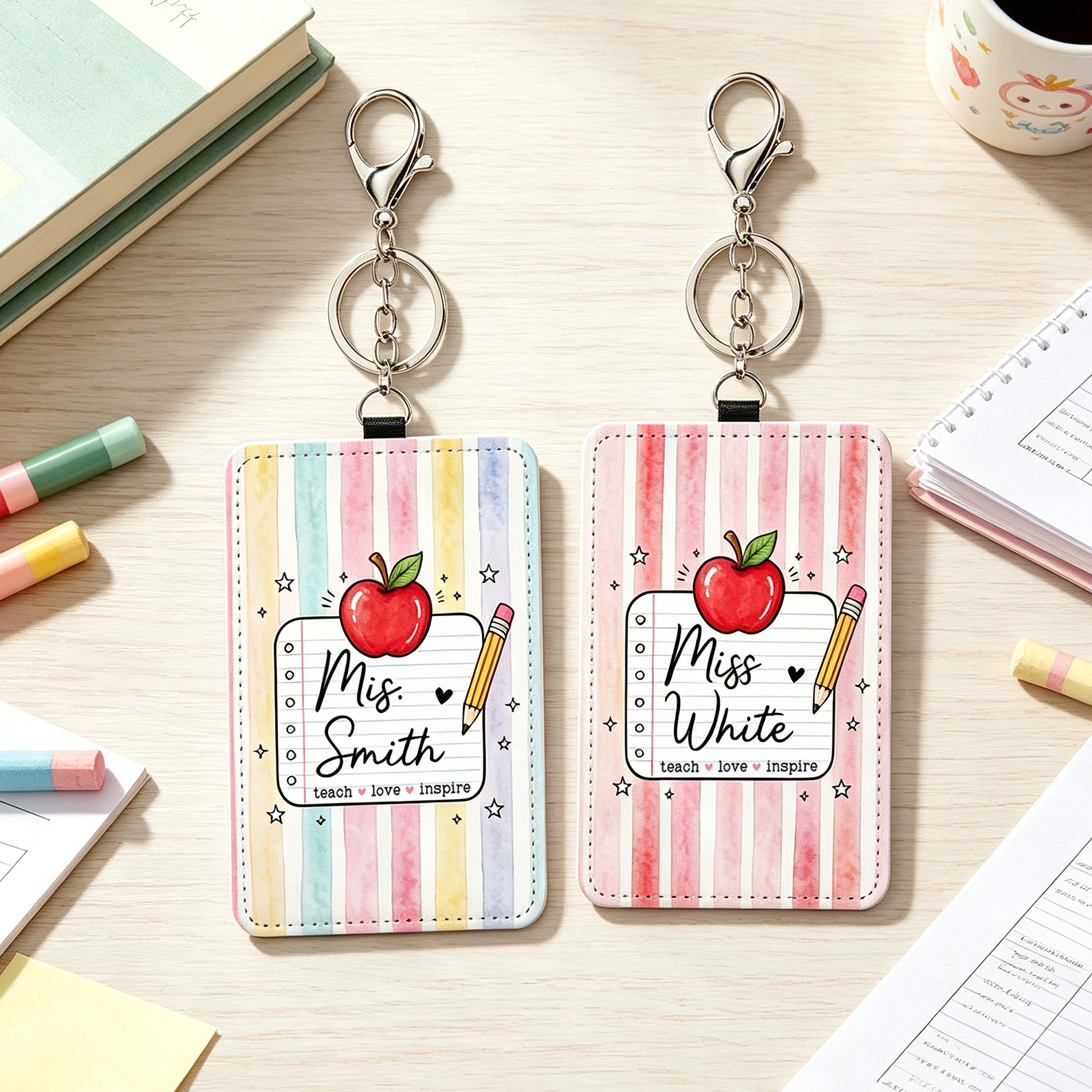 Personalized Teach Love Inspire Apple Pencil Card Holder with Name Daily Use Back to School Teacher's Day Gift for Teacher