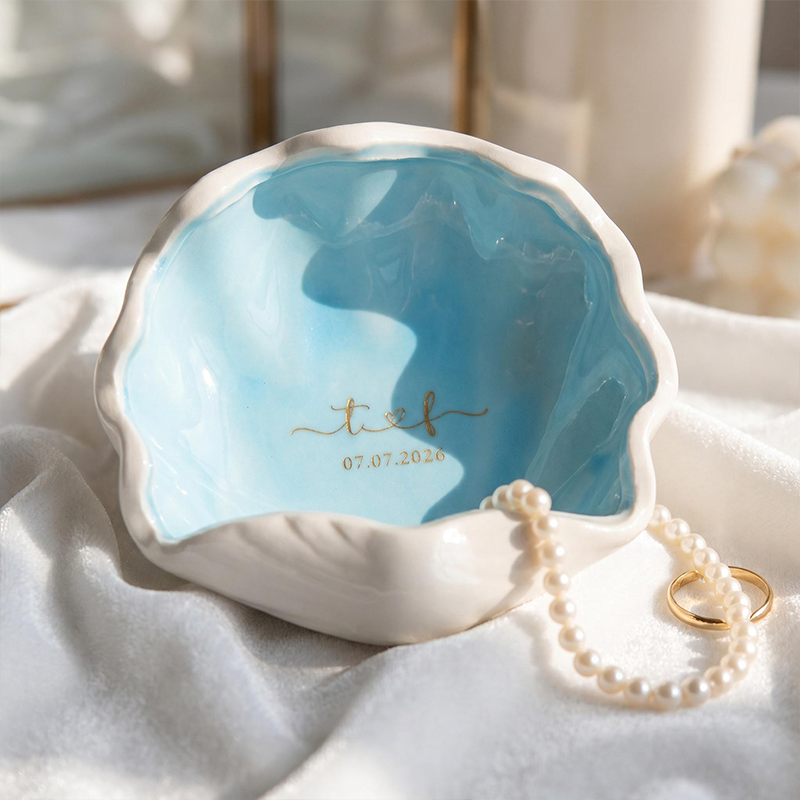 Personalized Ceramic Trinket Dish Personalized Ring Holder with Name&Date Top Bridesmaid Gift for Wedding Party 