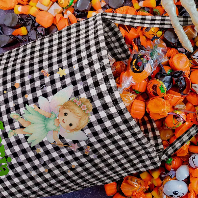 Personalized Halloween Trick Or Treat Bag Gingham Vampire Candy Bucket Custom Name Reusable Kids Treat Tote