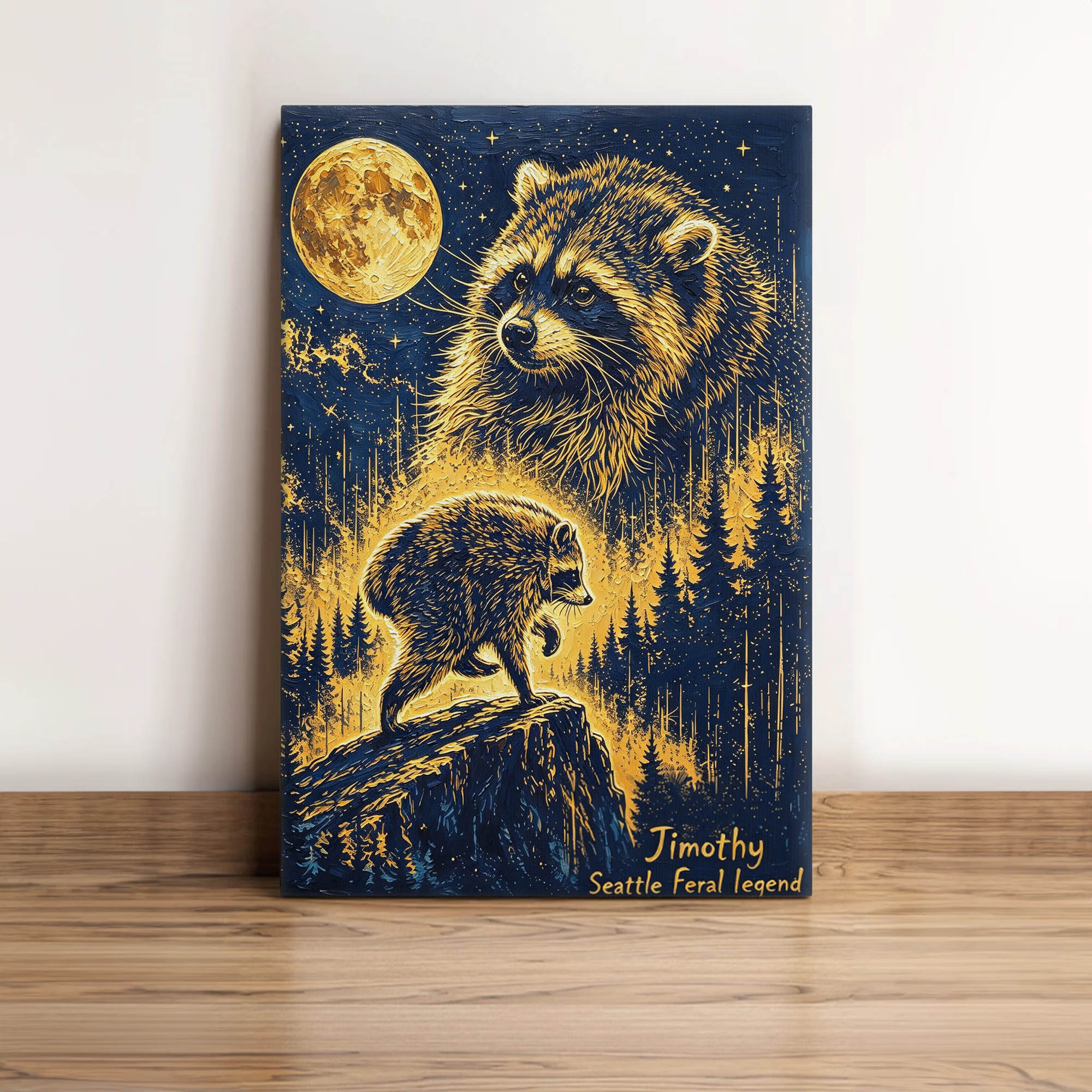 Raccoon Oil Painting Photo Canvas Prints Funny Meme Decor Custom Home Dector Gift for Animal Lover