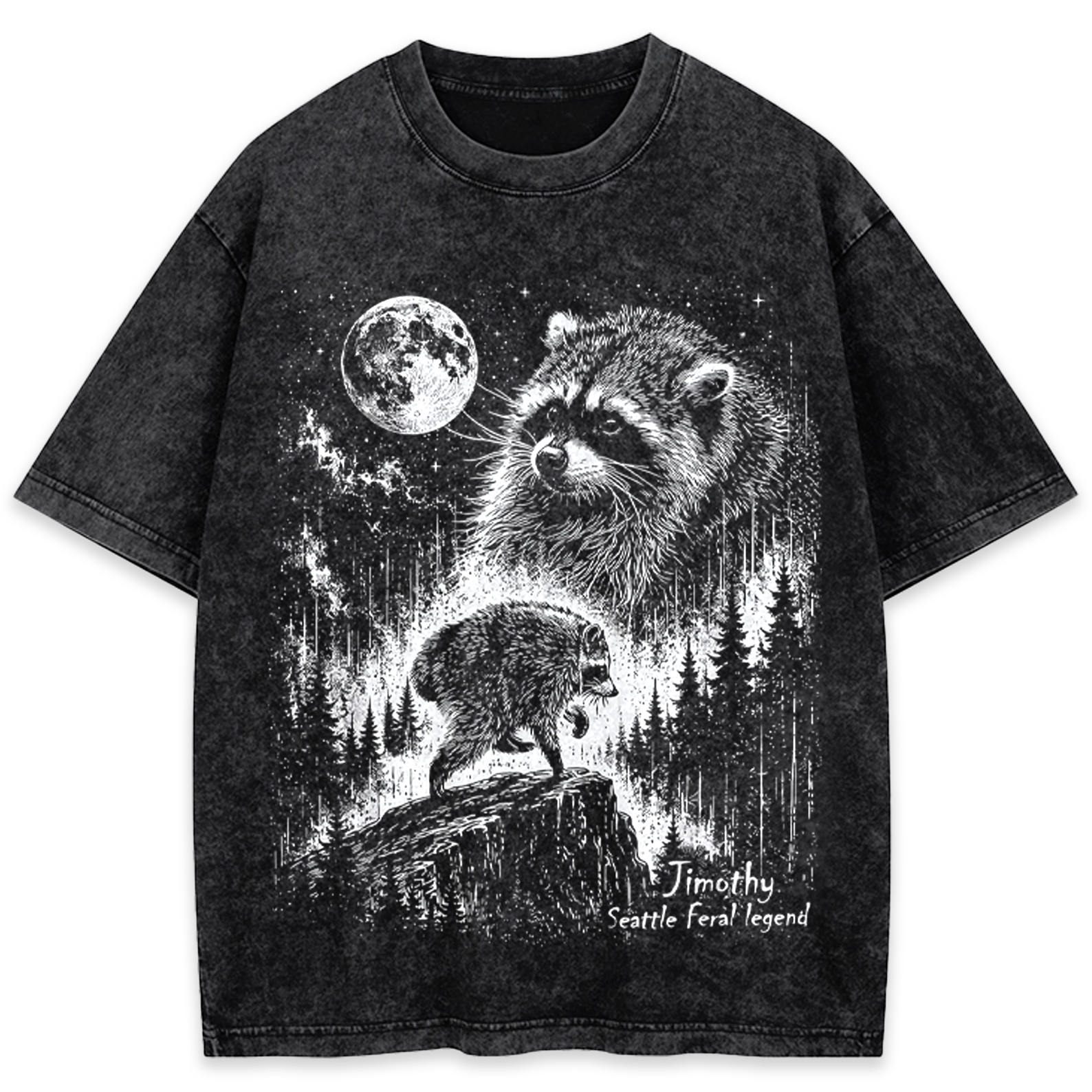 Moon Raccoon Washed T-shirt Funny Meme Shirt Gift for Animal Lover