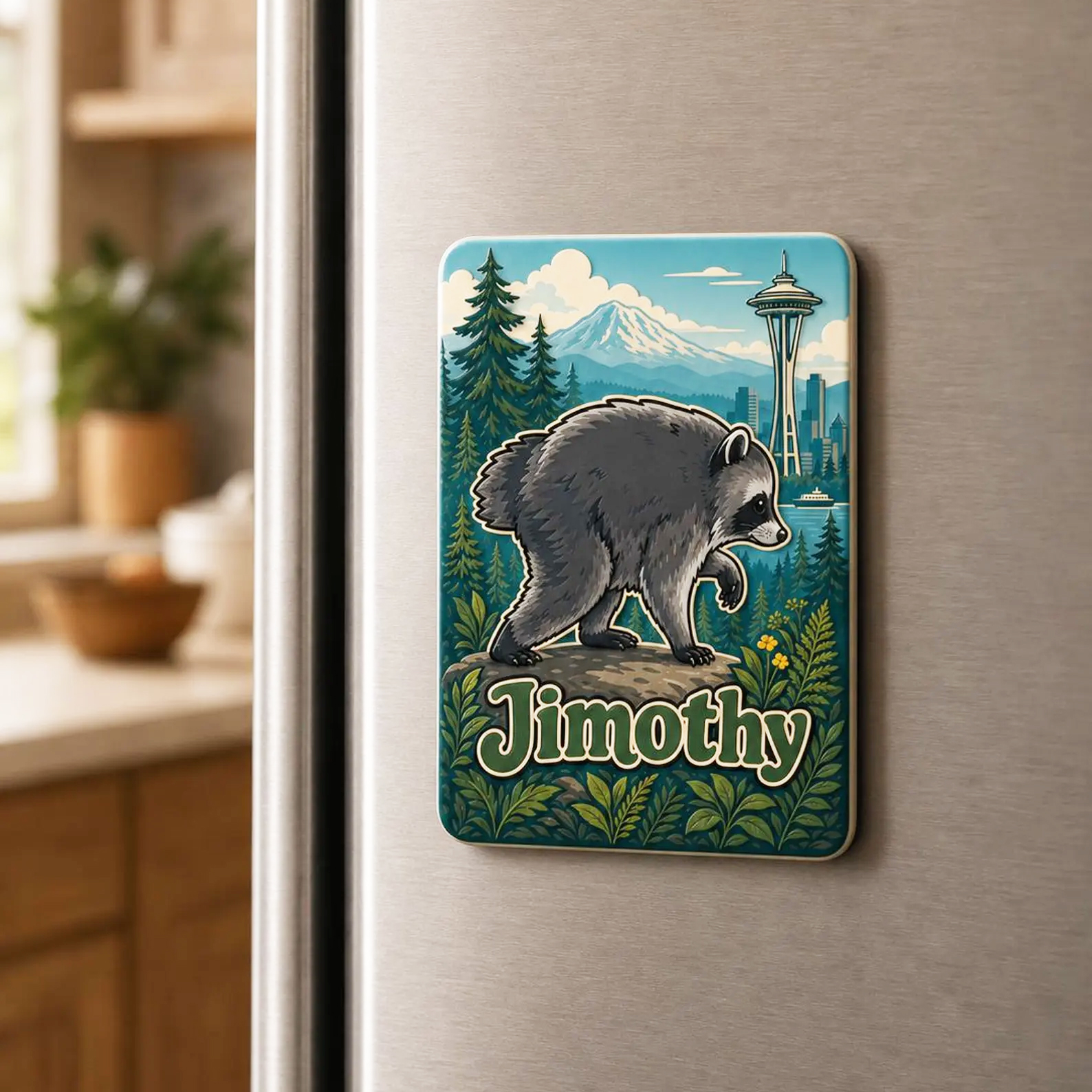 Raccoon Ceramic Magnet Seattle Meme Gift Textured Ballard Raccoon Fridge Magnet