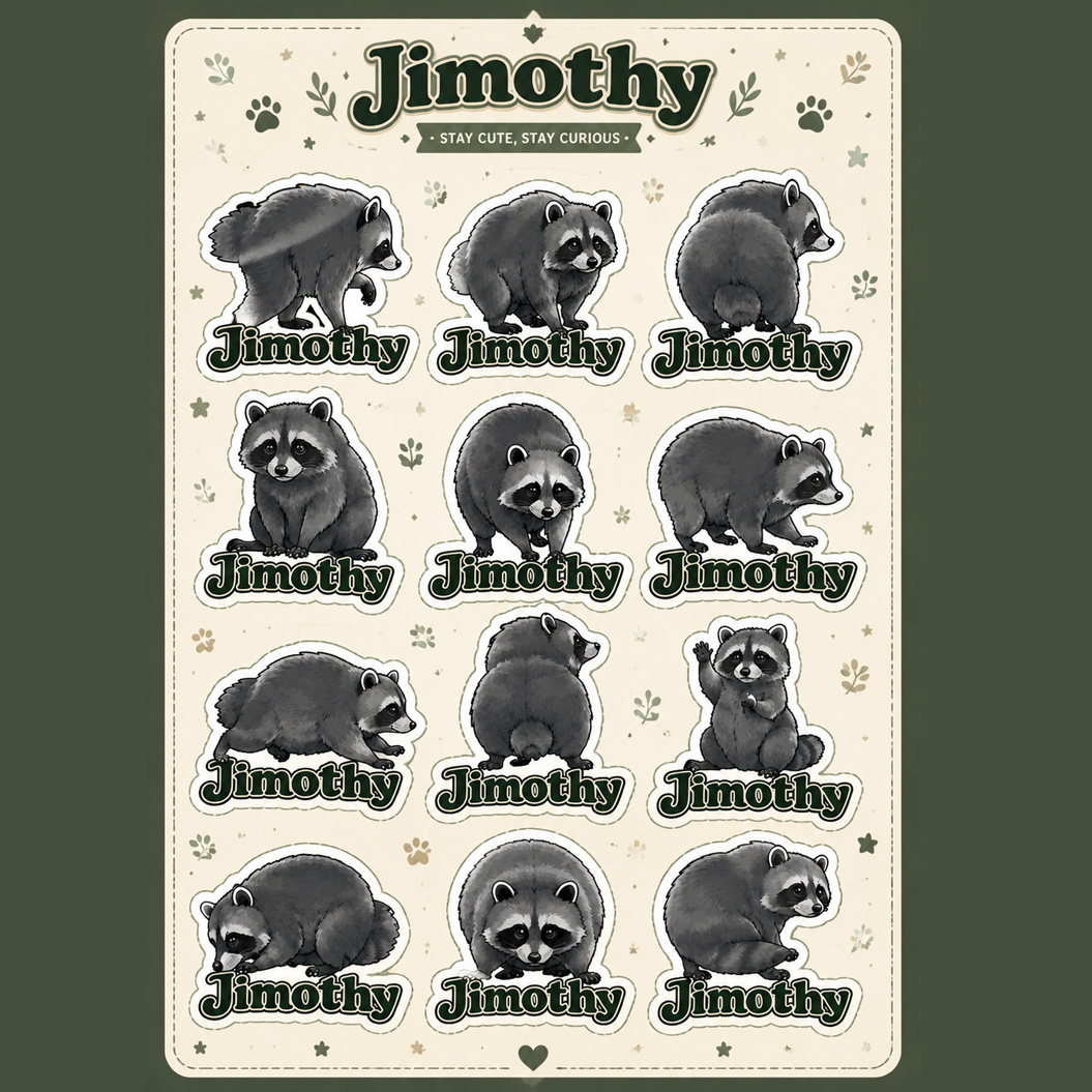 Jimothy Seattle Raccoon Sticker with Name Animal Sticker Laptop and Water Bottle Decor