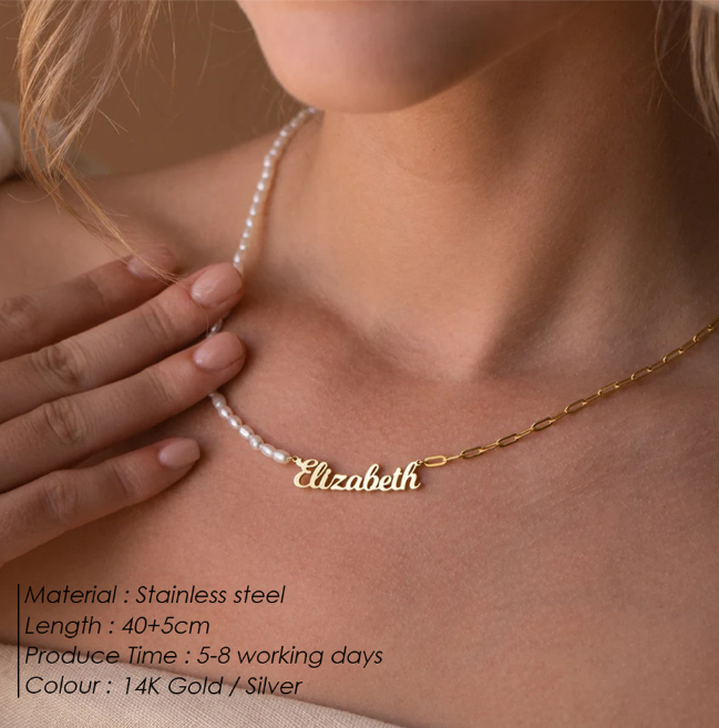 Personalized Pearl Name Necklace for Her Girlfriend Valentine's Day Gift Delicate Pearl & Paperclip Chain Necklace Anniversary Name Jewelry Necklace for Women Birthday Gift for Women