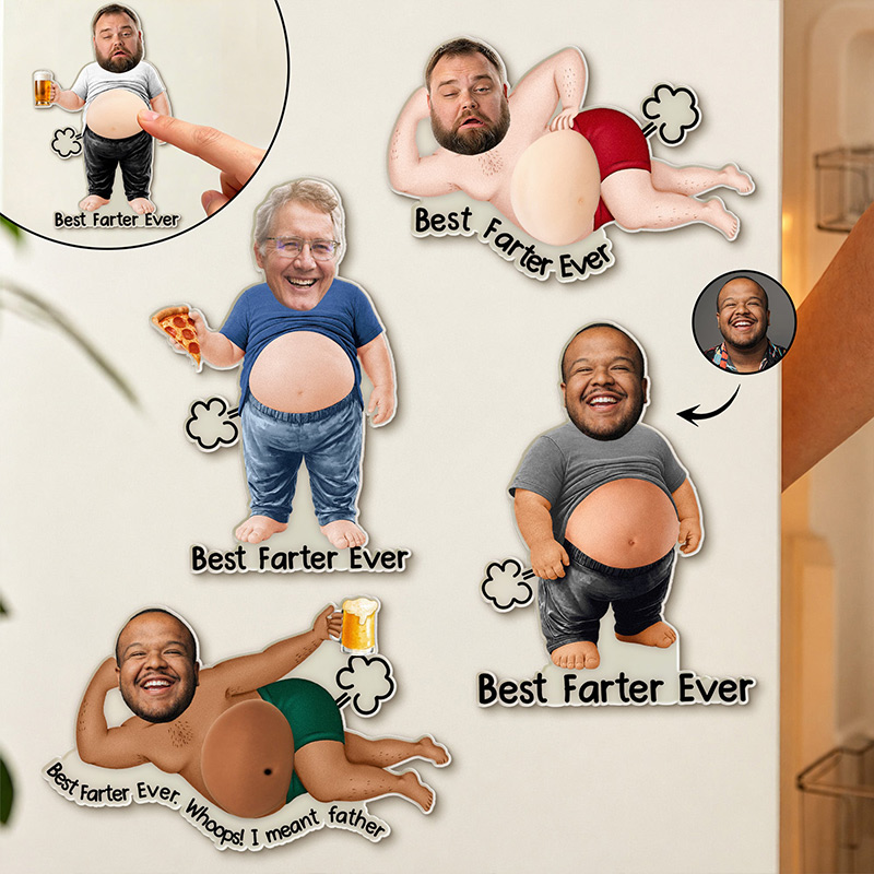 Personalized Photo Squishy Fridge Magnet Dad Bod Acrylic Fridge Magnet with Squishy Belly Funny Gift for Dad Grandpa Best Farter Ever