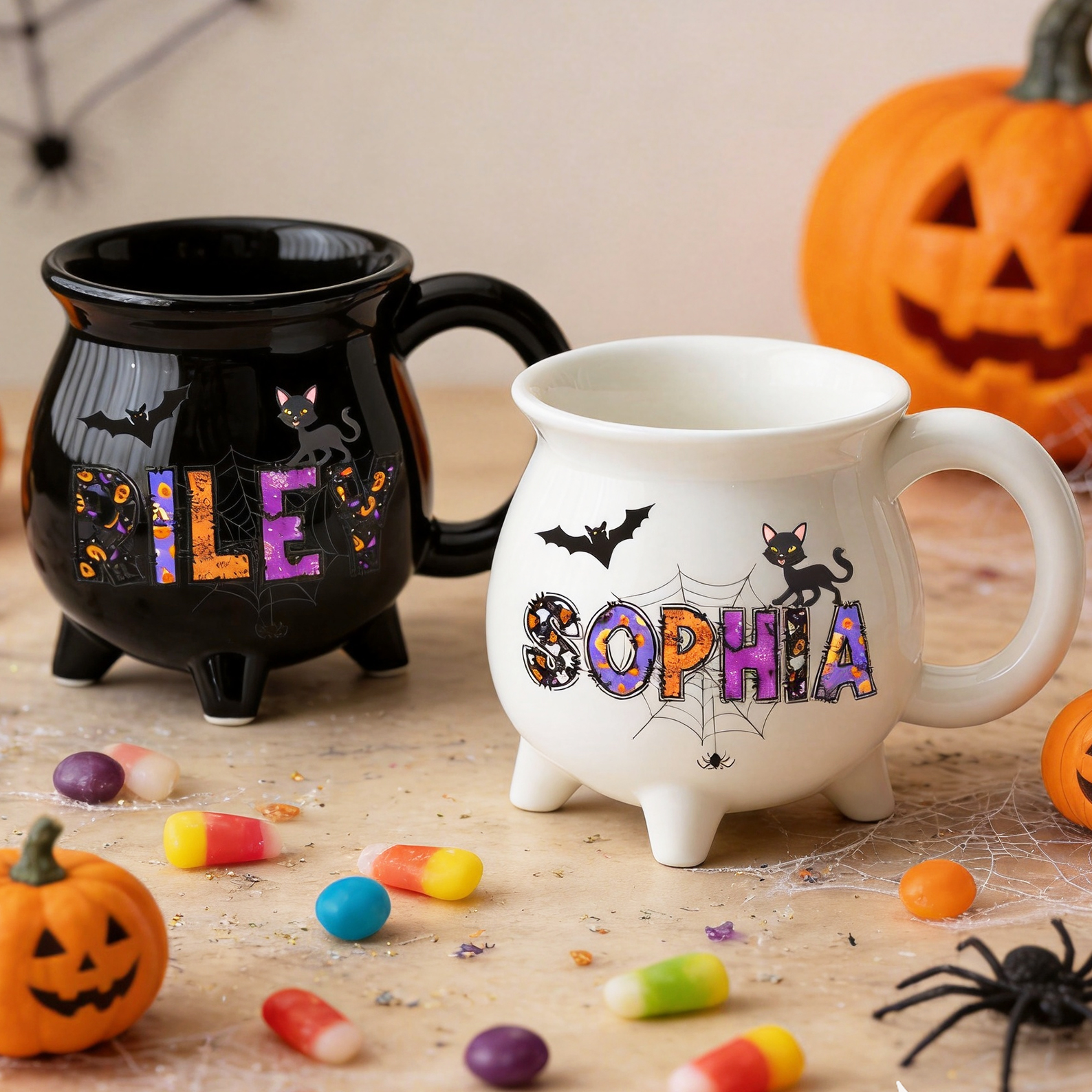 Personalized Halloween Ceramic Witch Mug Spider Web with Custom Name Gift for Halloween