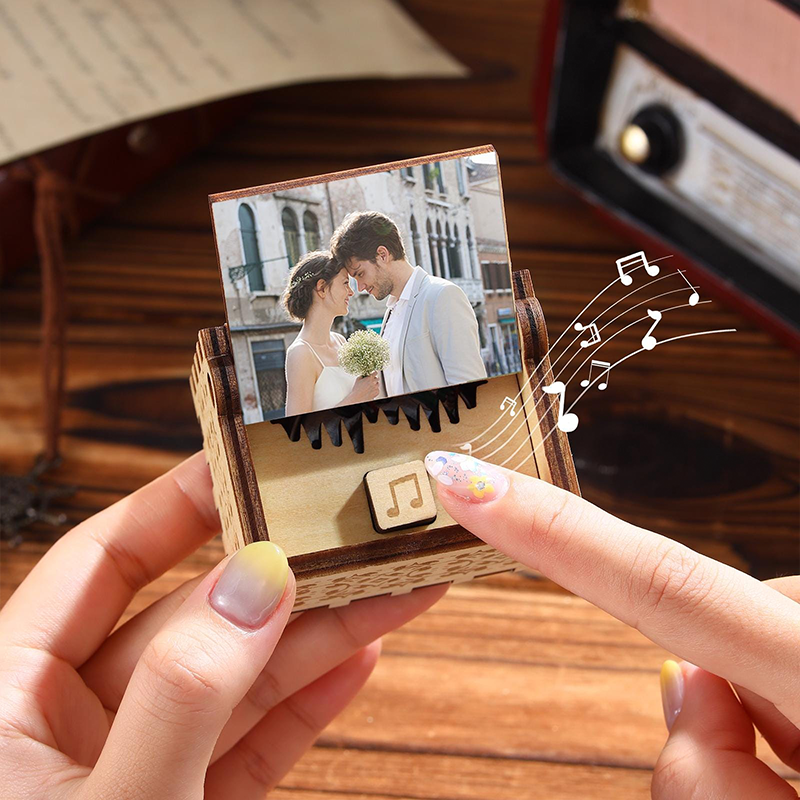 Personalized Wooden Music Box with Custom Song, Custom Song Photo Text Music Box, Photo Gift with Text, Custom Anniversary Gift for Him Her