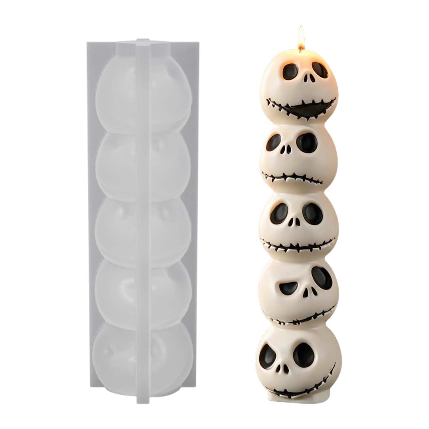 Five Skull Scented Candle Mold Halloween Stacking Skull Ornament Silicone Mold