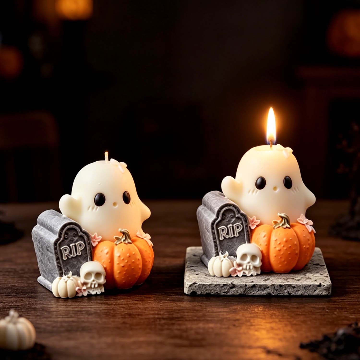 Ghostly Tomb Scented Candle Epoxy Mold Halloween Pumpkin Ghost Silicone Mold