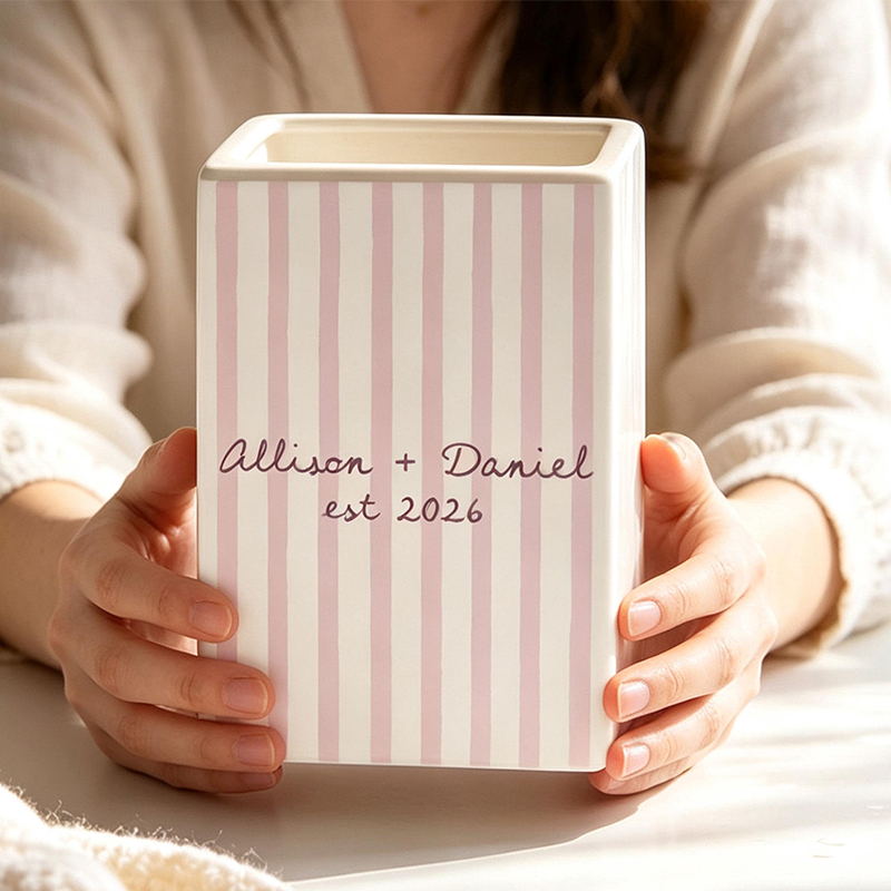Personalized Engagement Ceramic Book Vase, Wedding Vase Gift, Custom Couple Name Book Vase,Gift for Newlyweds, Wedding Anniversary Gift for Couple