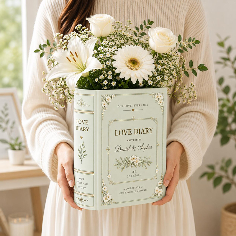 Personalized Engagement Ceramic Book Vase, Wedding Vase Gift, Custom Couple Name Book Vase,Gift for Newlyweds, Wedding Anniversary Gift for Couple