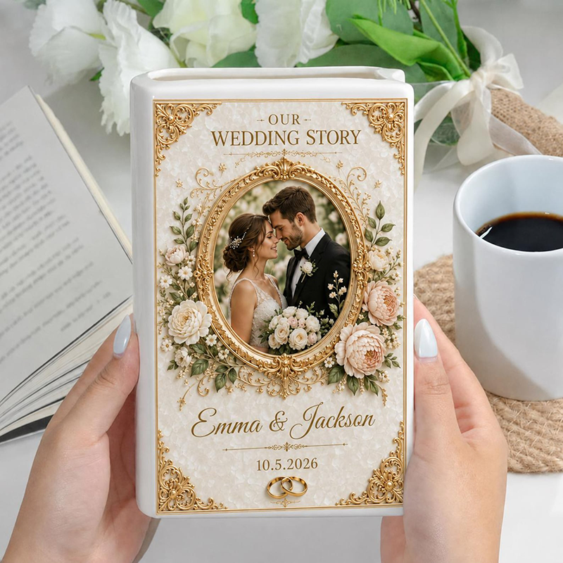 Personalized Wedding Ceramic Book Vase, Wedding Vase Gift, Custom Couple Name Book Vase,Gift for Newlyweds, Wedding Anniversary Gift for Couple