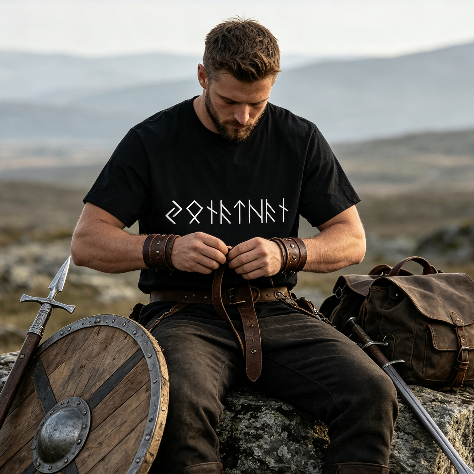 Personalized Classic T-Shirt Custom Name In Runes Viking Gift for Him