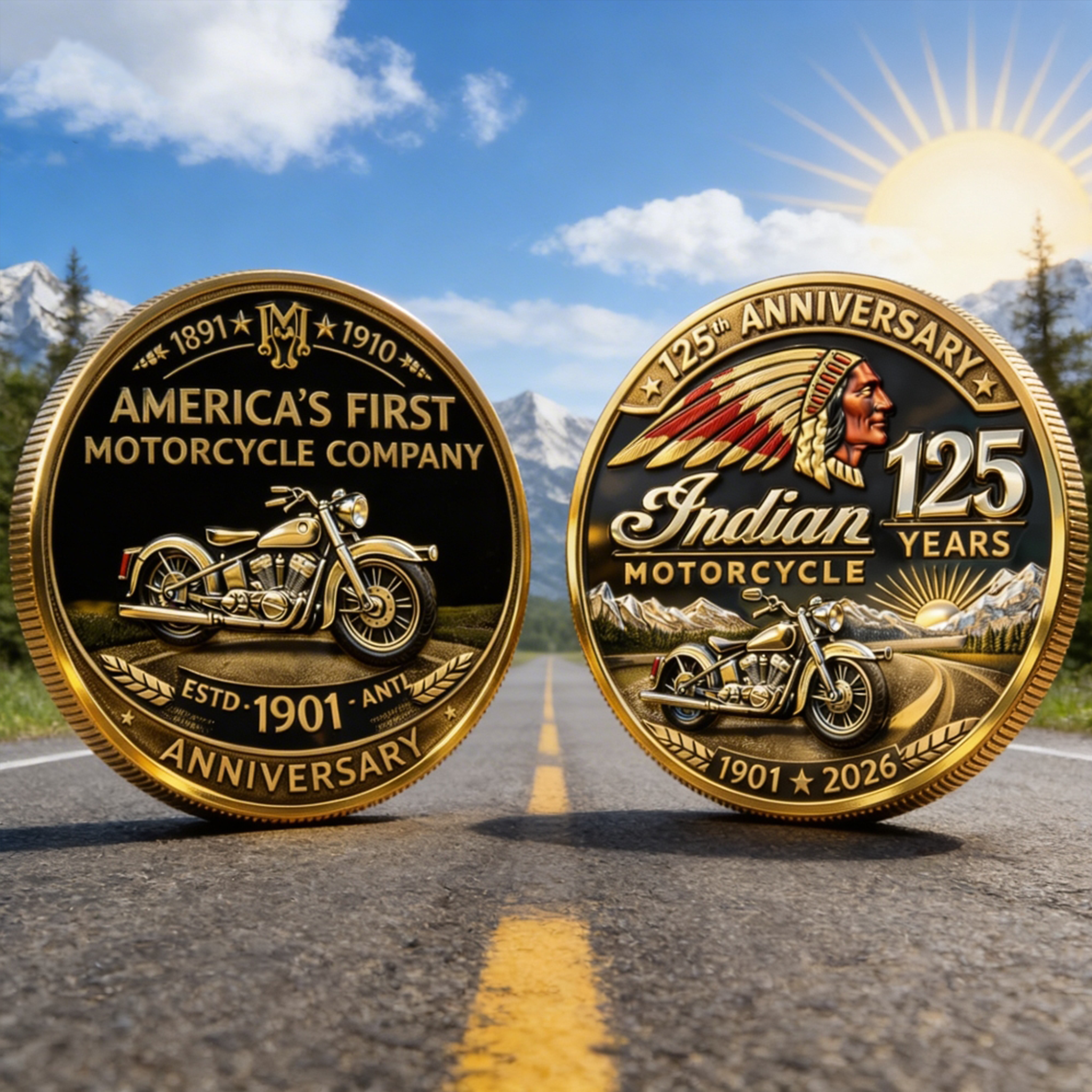 Indian Motorcycle 125th Anniversary Challenge Coin Vintage Bike Enamel Collectible Coin