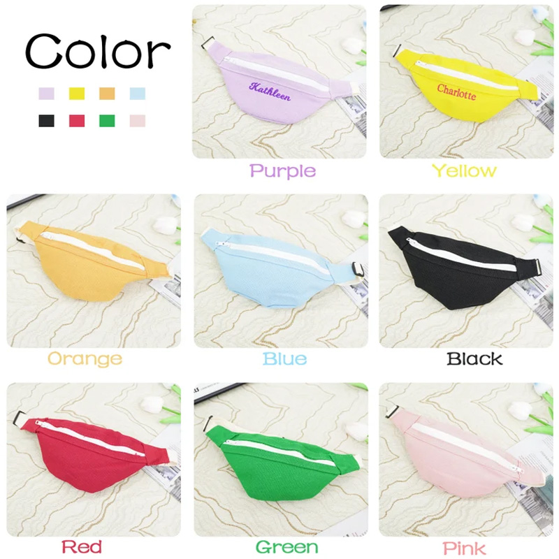Personalized Embroidery Name Colorful Canvas Kids Crossbody Waist Bag Daily Use Children's Day Birthday Gift for Boys Girls