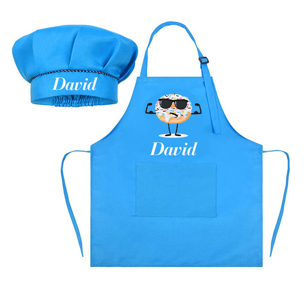 Personalized Kids Chef Apron and Hat Set Custom Name Colorful Gift for Kids