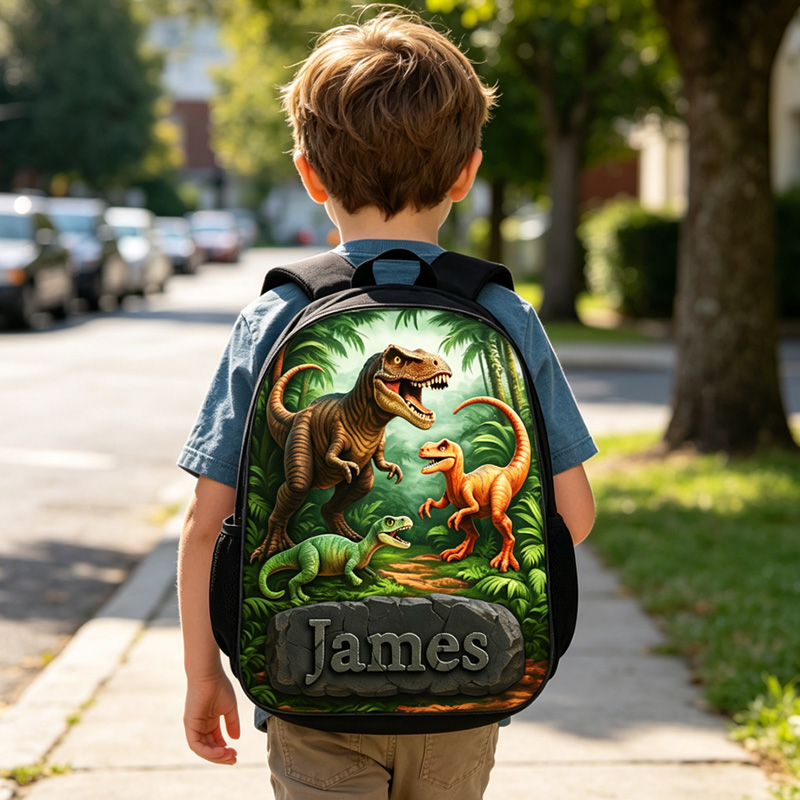 Personalized Dinosaur 3D Printing Backpack Custom Name Kids School Bag Ankylosaurus Boys Gift Travel Daypack