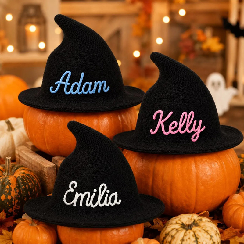 Personalized Kids Witch Hat Custom Name Halloween Costume Accessory Matching Sibling Black Pointed Hat