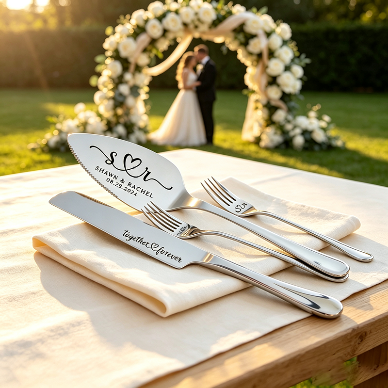 Personalized Wedding Cake Serving Set, Engraved Stainless Steel Knife & Server, Marriage gift