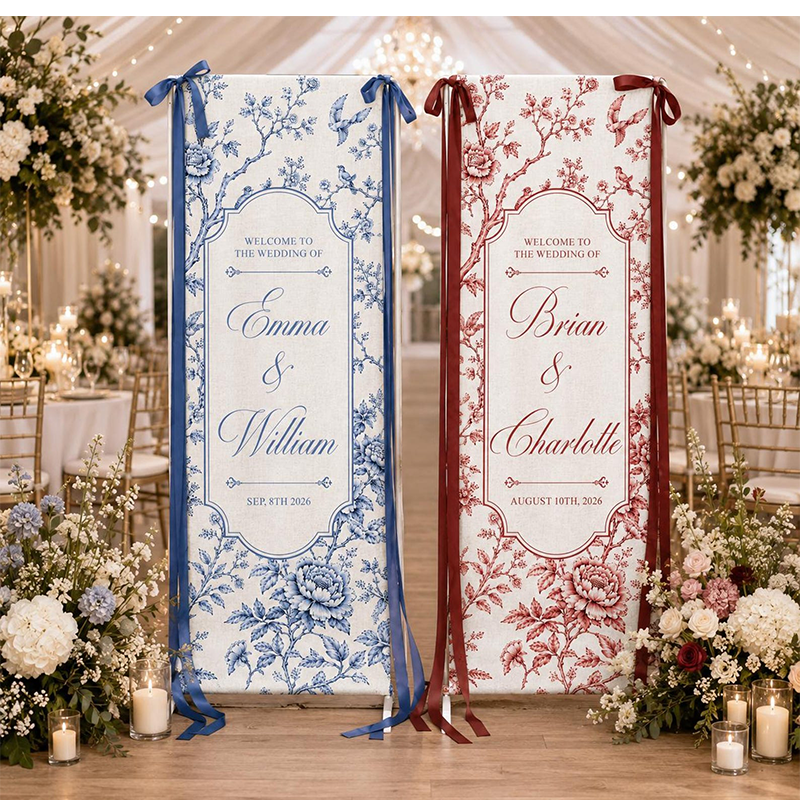 Personalized Toile De Jouy Wedding Sign, Personalized Fabric Welcome Sign, Custom Name Banner for Wedding Ceremony, Reception Decor Gift