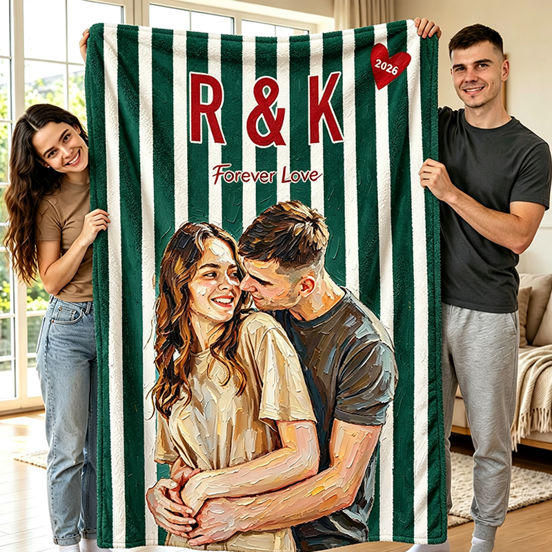 Personalized Painting Couple Photo Blanket Custom Photo Throw Blanket Gift 