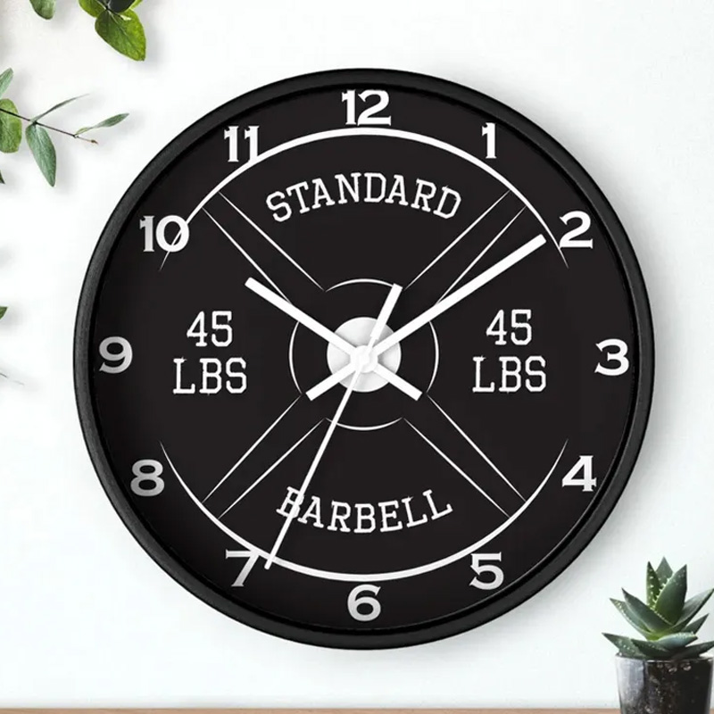 Personalized Gym Wall Clock 45lb Barbell Gym Clock Silent Analog Wall Decor Workout Clock Wall Clock for Gym Lover
