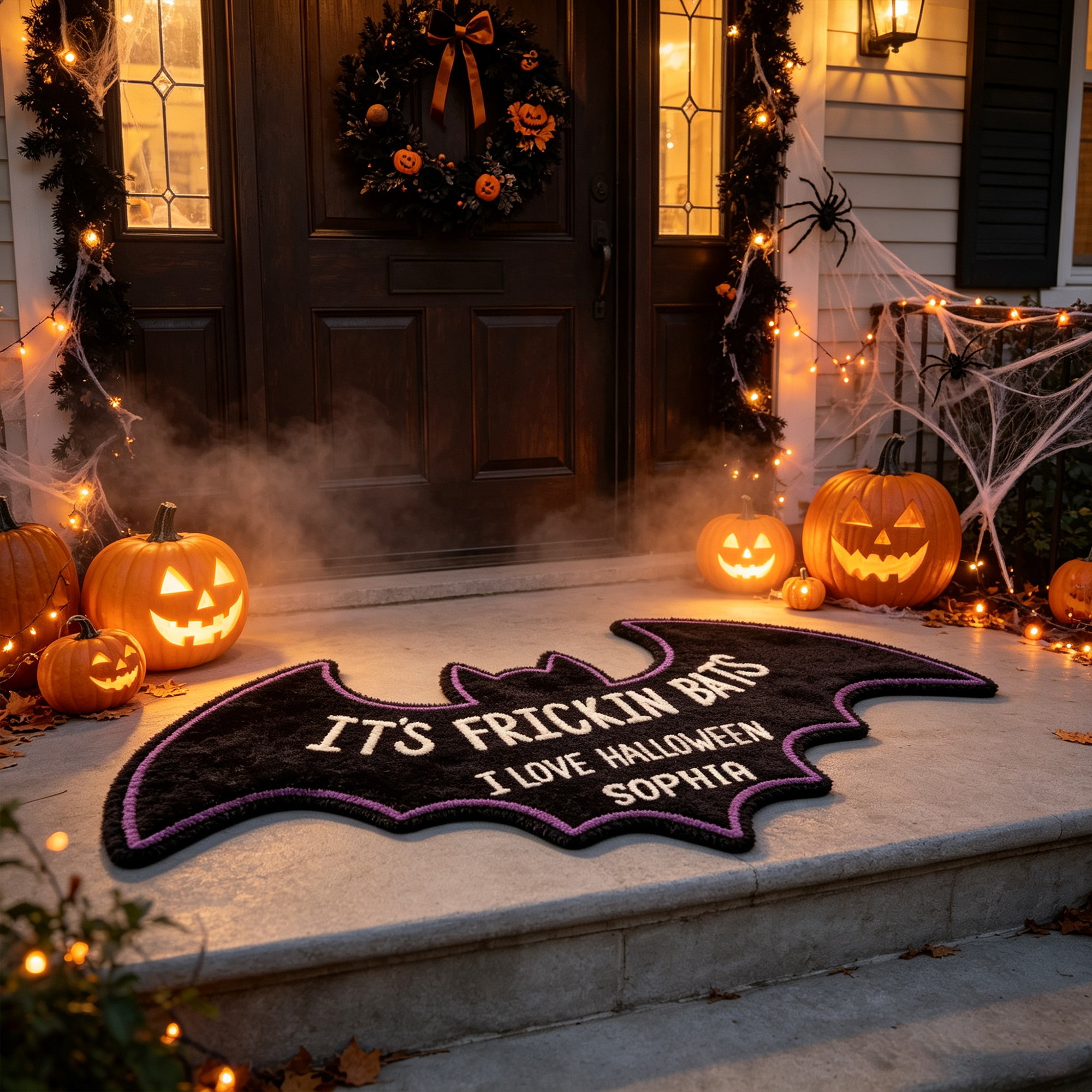 Personalized Halloween Bat Shaped Rug I Love Halloween Custom Name Gift for Halloween