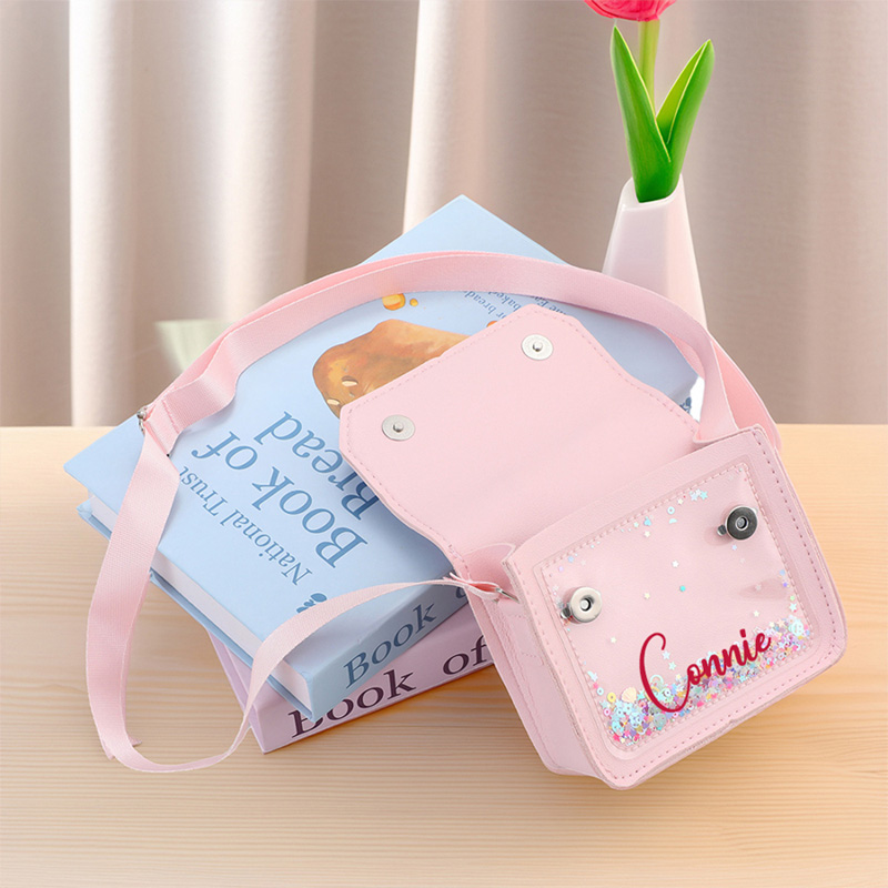 Personalized Kids Crossbody Flower Purse Custom Name Glitter Handbag Rainbow Beaded Handle Gift for Gilr