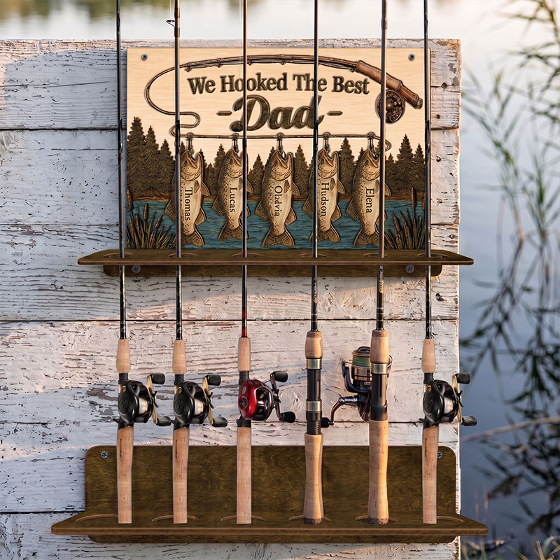 Personalized We Hooked The Best Dad Fishing Rod Holder with Kids Name Papa Grandpa Rod Holder Fathers Day Gift for Fishing Dad Grandpa