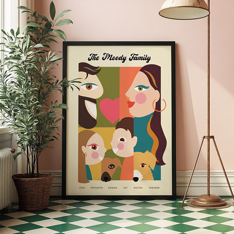 Personalized Family Portrait Canvas Custom Family Illustration with Names Modern Minimalist Wall Art Unique Family Gift Housewarming Decor