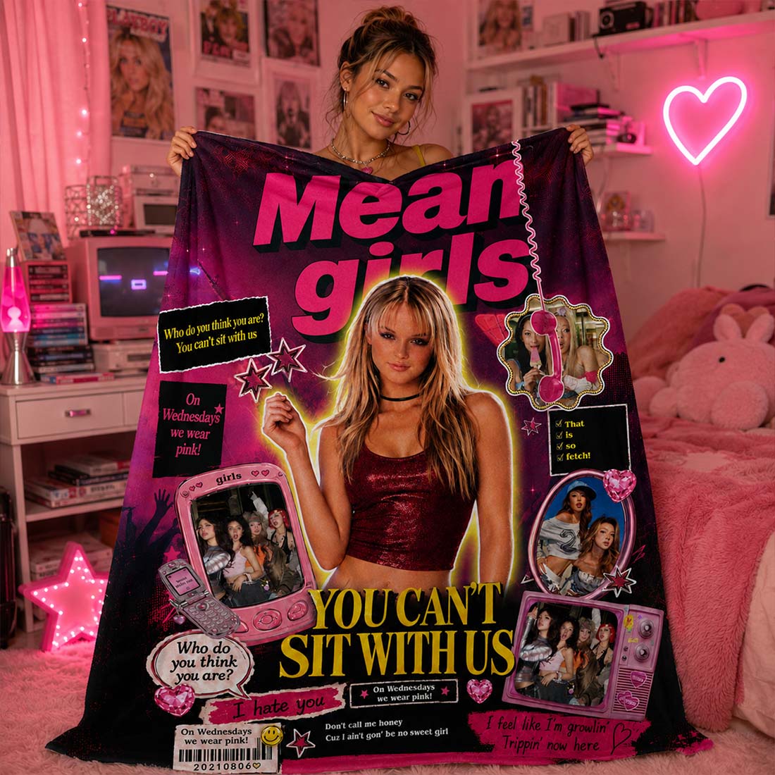 Mean Girls Y2K Throw Blanket On Wednesdays We Wear Pink Magazine Cover Design Soft Fleece Cozy Gift for 2000s Movie Fans