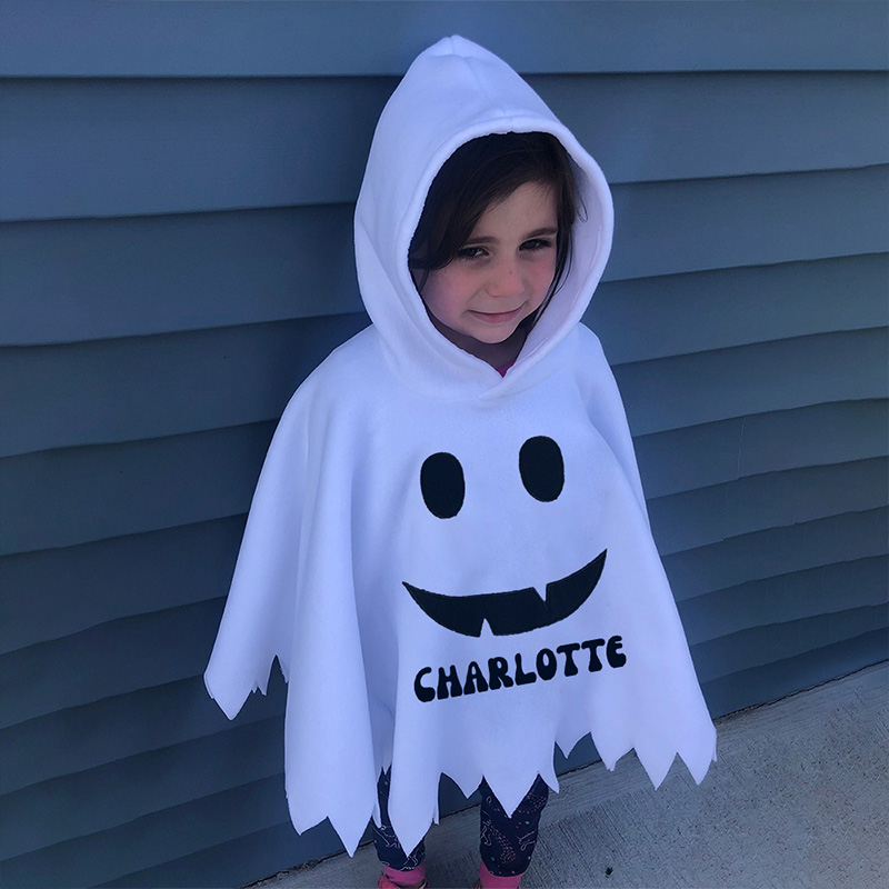 Personalized Kids Ghost Costume Cape Custom Name White Boo Poncho Halloween Outfit For Toddlers And Children