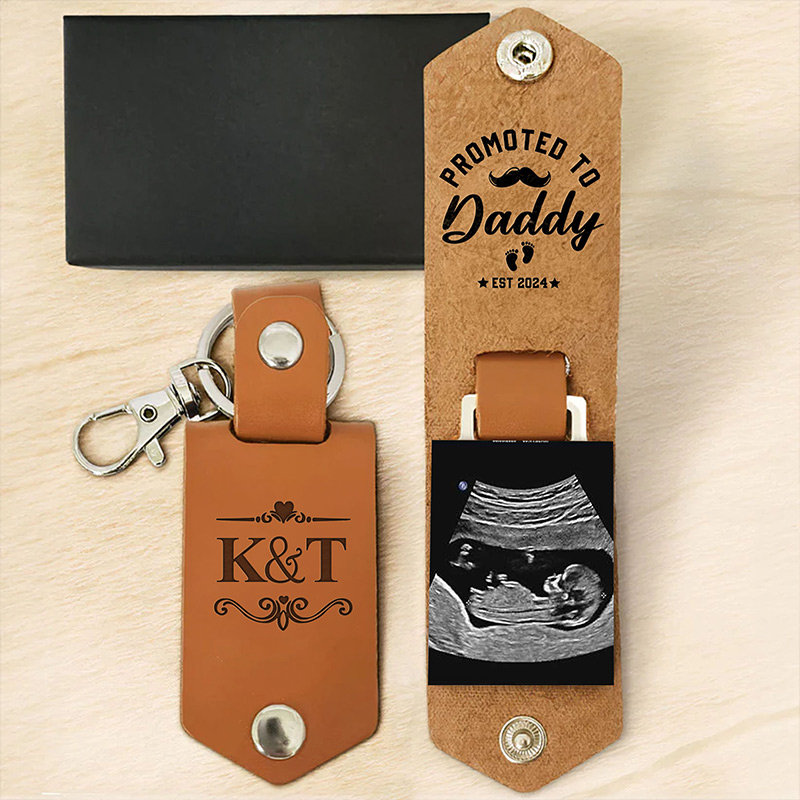Personalized Promoted To Daddy Photo Keychain Custom New Dad Keychain Gift For Dad Grandpa Photo Gift For Dad Him
