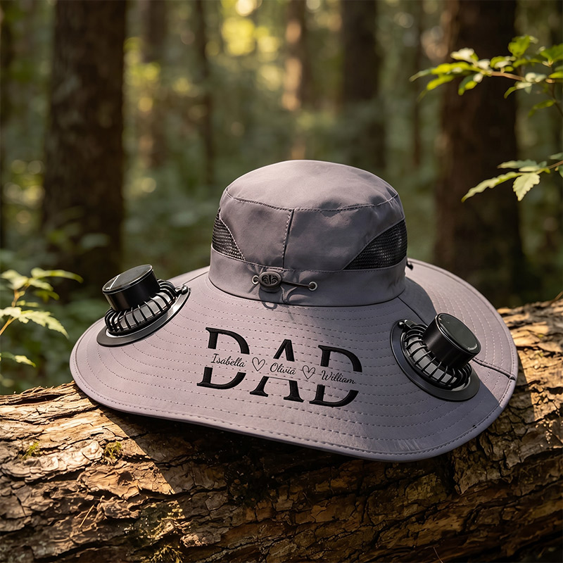 Personalized Embroidered Dad Wide Brim Solar Fan Hat Custom Outdoor Fishing Hat Sun Bucket Hat Father's Day Gift for Dad Gift for Him