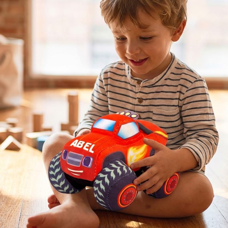 Personalized Monster Truck Plush Toy Custom Name Soft Car Pillow Kids Birthday Gift Playroom Decor