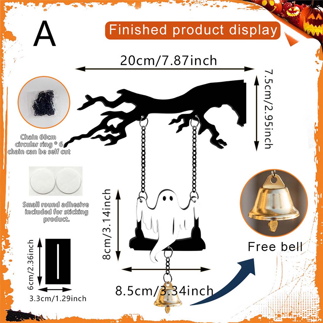 One Piece Dark Themed Ghost Acrylic Charm Halloween Theme Includes Bell Suitable for Outdoor Patio Balcony Garden Decorations 2D