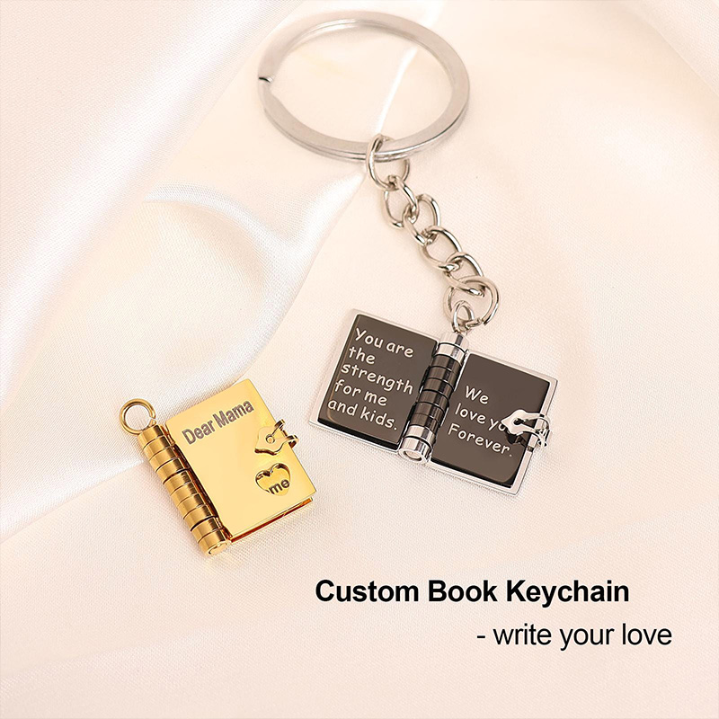 Personalized Book Keychain with Name & Messages Custom Petite Book Engrave Memory Key Chain Gift for Mom Dad Perfect Book Lover Gifts