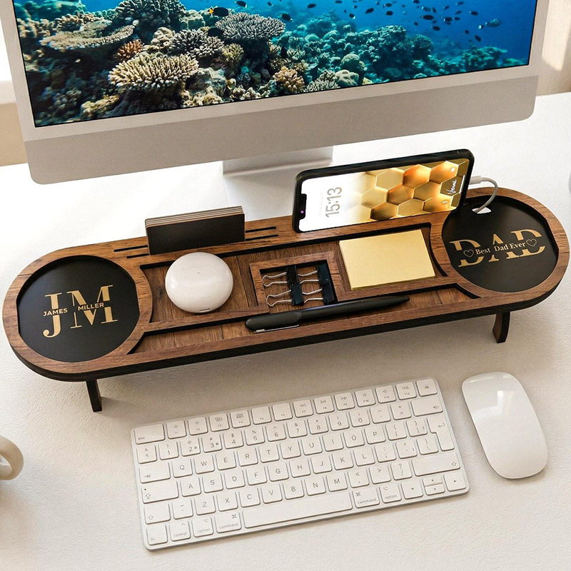 Personalized Wood Desk Organizer Custom Wood Phone Stand Charging Station Dad Gift for Him Birthday Gifts for Papa Mom