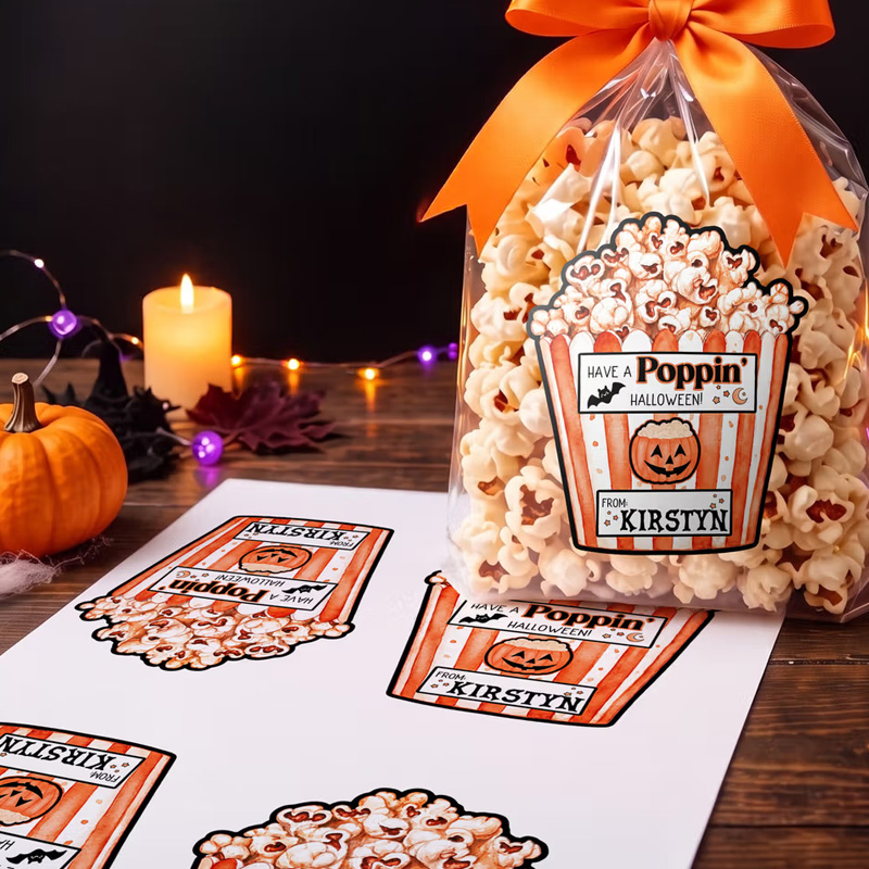 Personalized Have A Poppin' Halloween Pumpkin Bat Waterproof Stickers with Name Halloween Party Gift for Kids Classmates