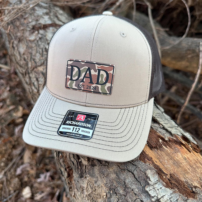 Personalized Dad Trucker Hat Dad Christmas Gift New Dad Gift Custom Trucker Hat Grandpa Leatherette Patch Hat Outdoors Camo