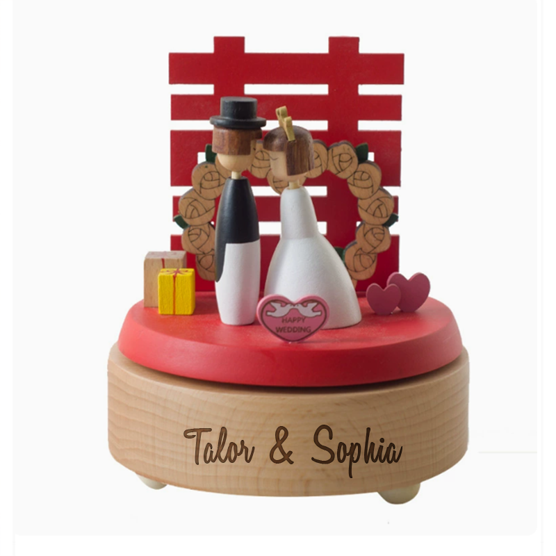 Personalized Wooden Music Box Afternoon Latte Rotating "Love Story" Couple Anniversary Gift