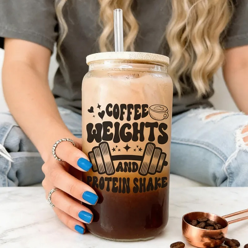 Personalized Gym Water Glasses Gym Lover Cup Beer Can Glass with lid straw Workout Iced Coffee Gift for Gym Girl