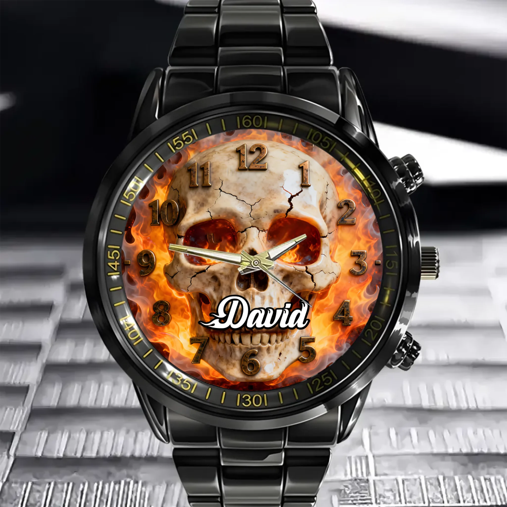 Personalized Skull Theme Watch Customized Name Halloween Wonderful Gift For Friend
