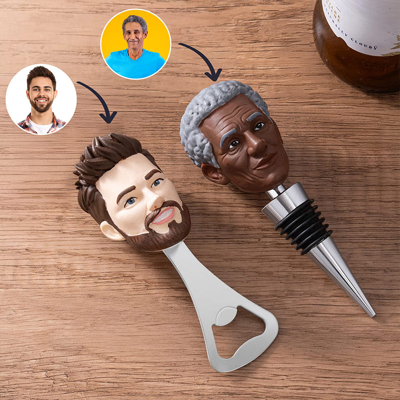 Personalized 3D Family Bobblehead Portrait Photo Bottle Opener Bottle Stopper Anniversary Father's Day Birthday Gift for Drinking Enthusiasts