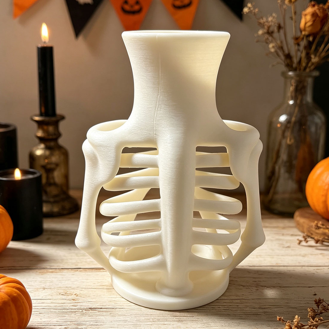 Skeleton Rib Cage Vase & Pen Holder 3D Printed Gothic Bone Vase Halloween Decor Dark Floral Display & Desk Organizer