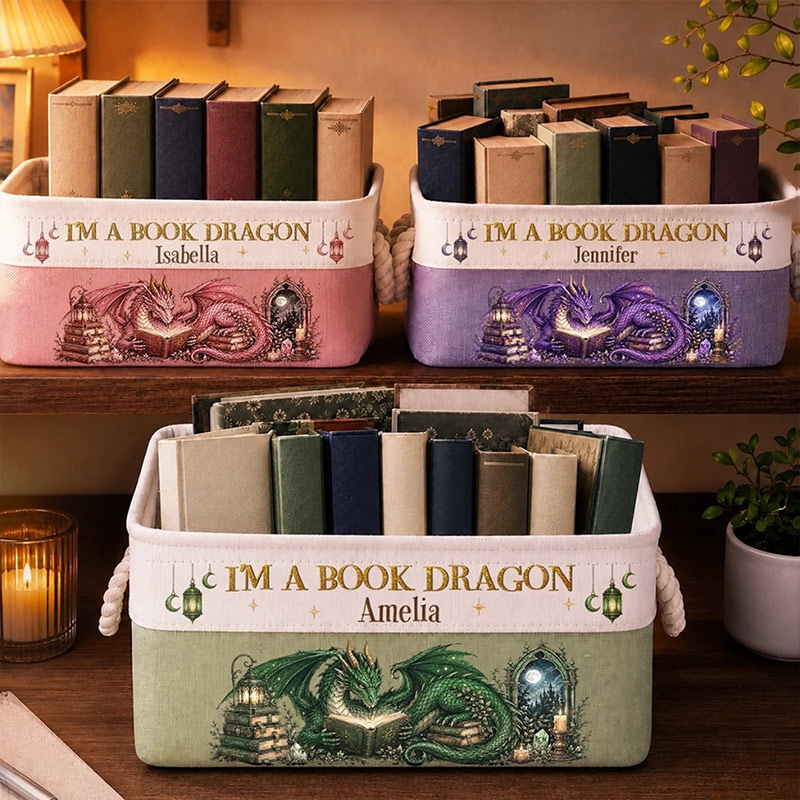 Personalized I'm A Book Dragon Storage Basket with Name Custom Book Basket Bookish Gifts For Book Lovers Bookworms Readers Guarding My Book Hoard